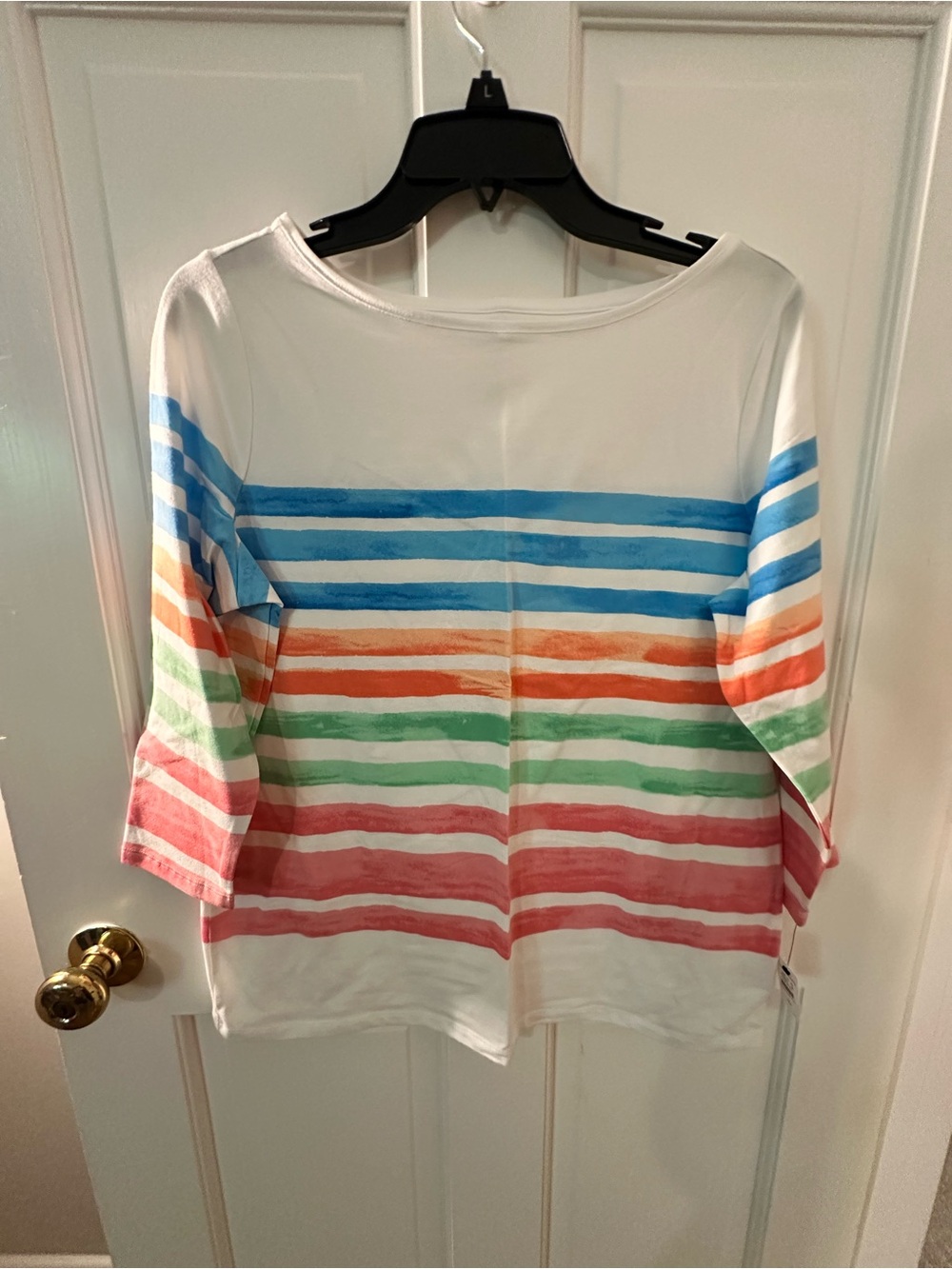 Talbots Women’s White Striped Boatneck Top with Multicolor Stripes